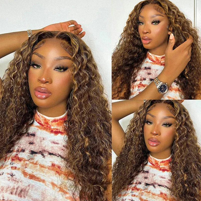 Colored wig with a wavy texture for a beachy and fun lookYMY Hair Deep Wave Highlight Color 13x4 Lace Front Wig Human Hair Wig