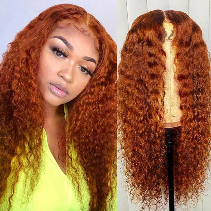 Colored wig with a purple - violet shade for a regal and elegant lookYMY Hair Ginger Orange Color 13x4 Lace Front Deep Wave Wig