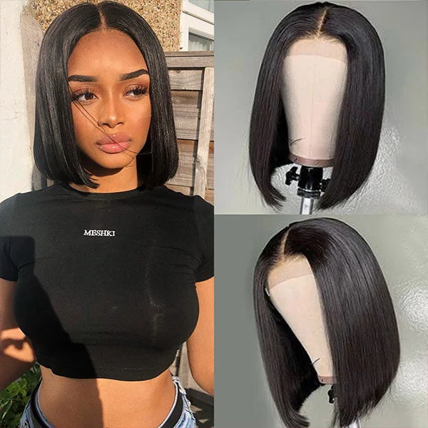 Lace - front bob wig for a seamless hairline13x4 Cut Bob Wig Short Lace Front Human Hair Wigs Straight Bob Wigs Remy Lace Front Wigs