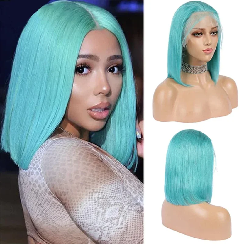 150% Density Yellow & Light Pink & Flag Red & Purple & Lake Blue Short Bob wig 13x4 Lace Front Straight Human Hair Wigs Transparent Lace | Lumiere