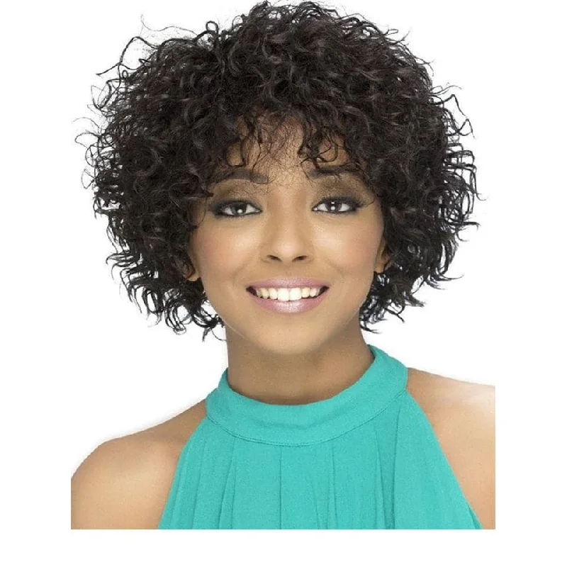 Bob wig with a pixie - inspired cut for a bold and stylish choice#1b short curly bob Full Machine Made None Lace wig Virgin Human Hair