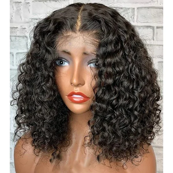 Junoda Water Wave 13x4 Lace Frontal Human Hair Wigs Pre Plucked Short Bob Wig Brazilian Remy Hair