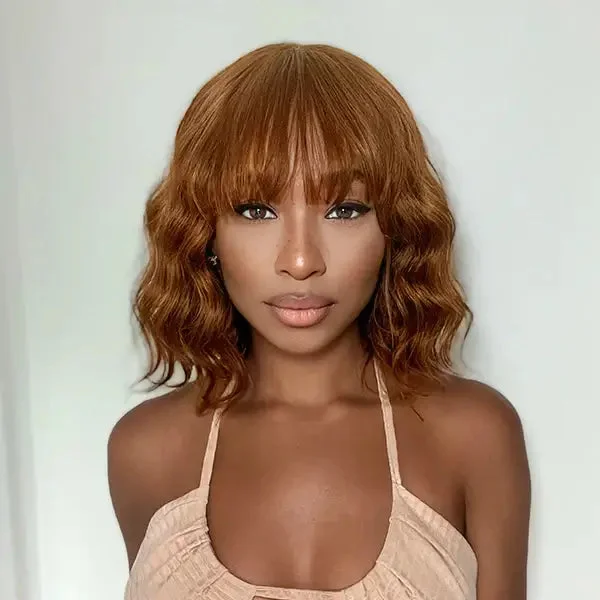 Bob wig with a balayage effect for a natural - looking color transition#30 Body Bob Ocean Wave Wig With Bangs Full Machine Made 14 Inch