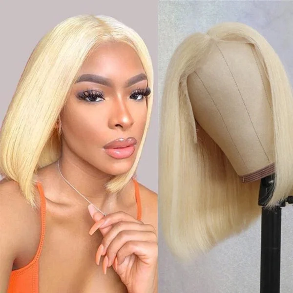 Bob wig with a blunt cut for a modern and edgy style613 Blonde Bob Wigs 4x4 Lace Closure Wig Affordable Short Human Hair Wigs