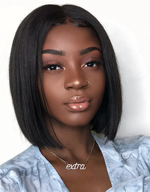 Aries - Short Human Hair Blunt Cut Bob Glueless Invisible Lace Front Wig - ARIES003