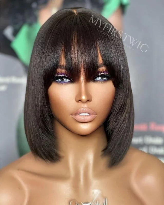 ASPECIALUNIT- Layers Bob With Bangs Invisible Lace Glueless Human Hair Lace Front Wig - SPE063