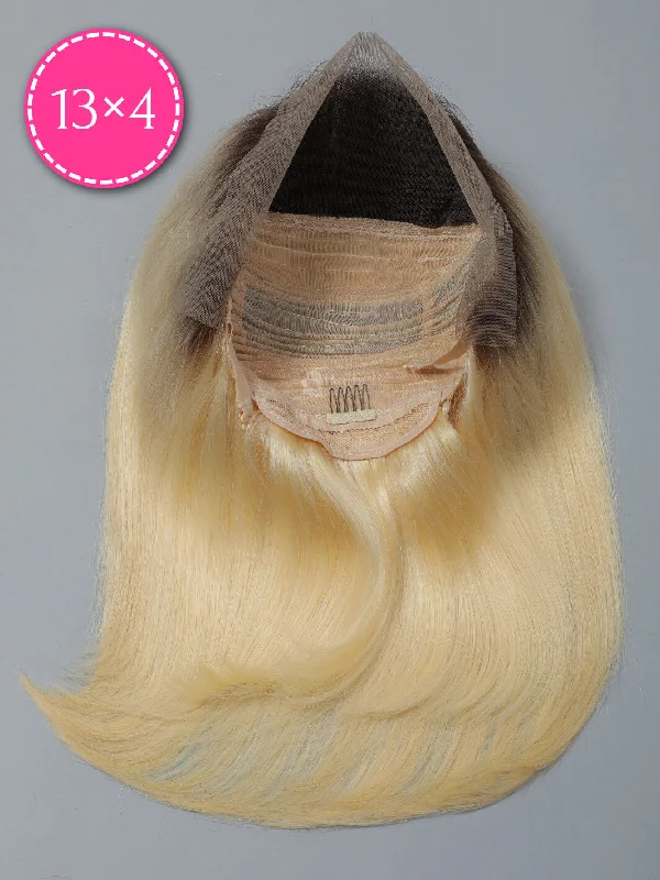 Black Roots Russian Blonde Hair Lace Front Bob Wig