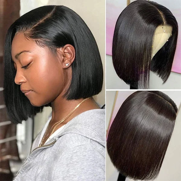 Synthetic bob wig with a natural - looking textureBob Lace Front Wigs 13x4 Straight Lace Front Wig Pre Plucked 150% Bob Closure Wig