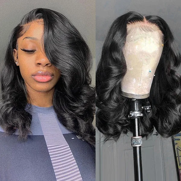 Bob wig with a pre - plucked hairline for a more natural lookBody Wave Short Bob Wigs 13x4 Glueless HD Lace Front Human Hair Wigs 5x5 HD Lace Closure Wig Pre Plucked