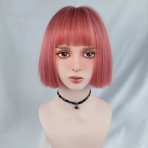 Bob wig with side - swept bangs for a sophisticated lookBob LoLita Wig Melon Red