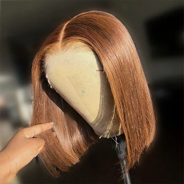 Bob wig with a pre - plucked hairline for a more natural lookChocolate Brown Short Bob Lace Front Human Hair Wigs Straight Bob Wigs