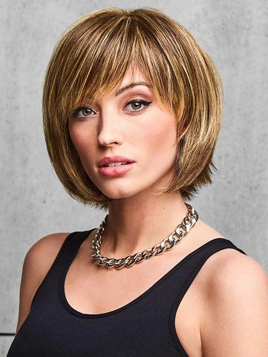 Bob wig with a pre - plucked hairline for a more natural lookFlirty Fringe Bob | HF Synthetic Wig (Basic Cap)