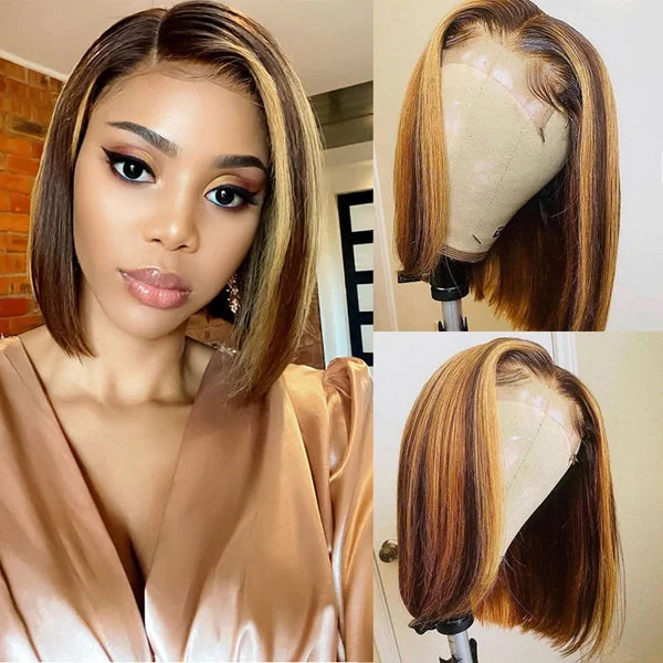 Bob wig with a monofilament cap for a breathable feelP4 27 Highlight Bob Wigs HD Lace Front Human Hair Wigs Short Straight Bob Wigs