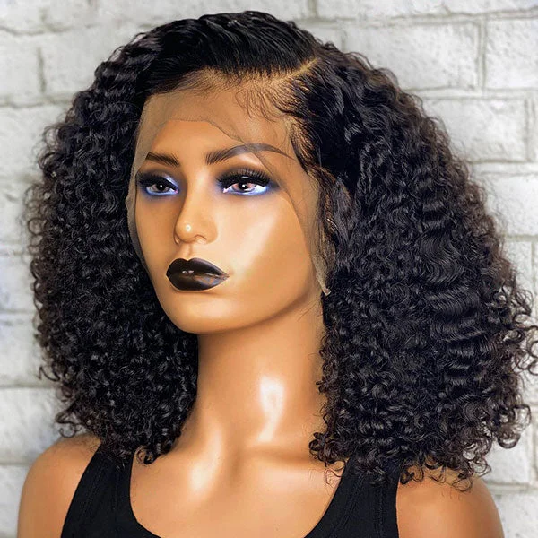 Junoda Hot Summer Bob Hairstyle Side Part Kinky Curly NEW C Part Lace Human Hair Wigs