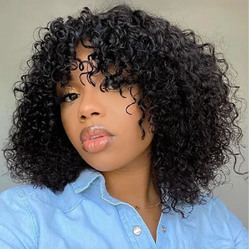 180% Density Junoda Jerry Curly Human Hair Wig With Bangs For Women Flash Deal