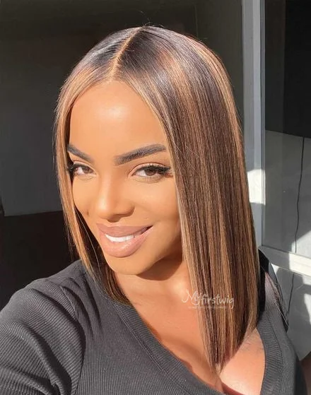 Lilvanilla - Human Hair Highlight Blunt Cut Lace Front Wig - LIL001