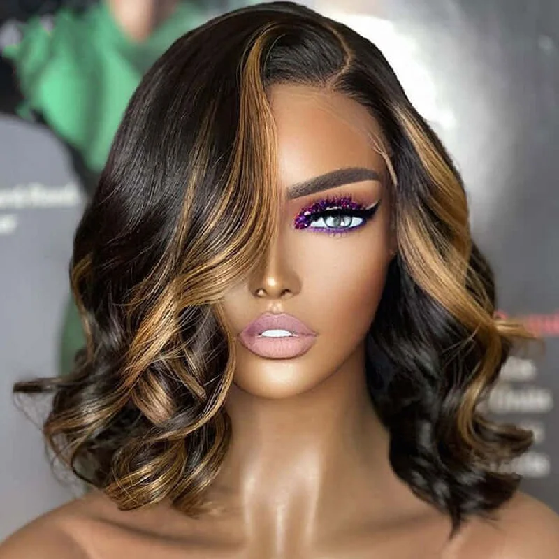 Lace - front bob wig for a seamless hairlineLimited Design | Blonde Highlight Right C Part  Body bob Wave 13x4 Frontal  HD Lace Wig