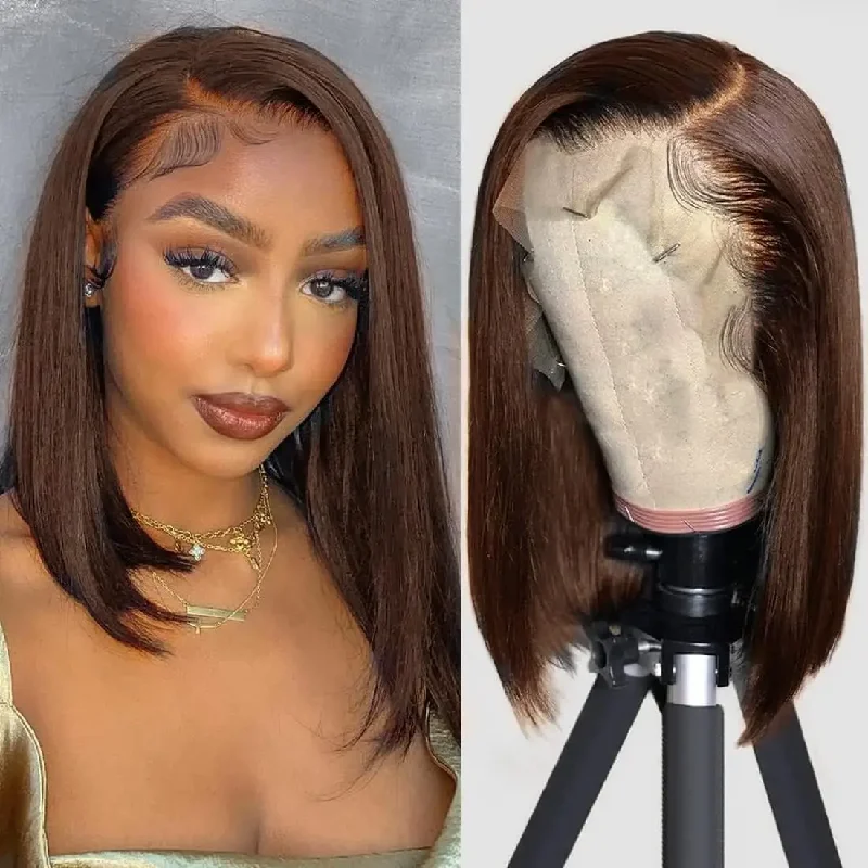 Lumiere #4 Colored Short Straight Bob 5x5x1 T Part Lace Wigs Hair For Women(No Code Need)