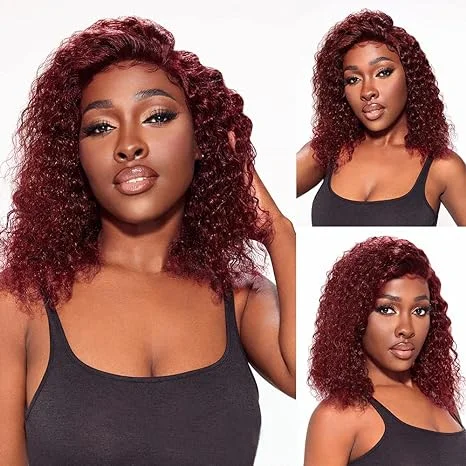 Petite bob wig suitable for women with small facesLumiere A1 Customized 13x4 Lace Frontal 99j Short Curly Bob Wigs Human Hair for Women