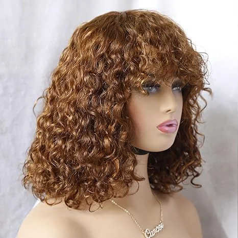 Bob wig made from high - quality synthetic fibersLumiere A1 Customized #30 Curly Bob Wigs Human Hair Wig With Bangs for Black Women 14 Inch