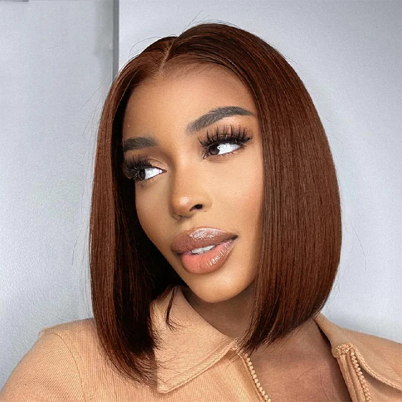 Bob wig in a jet - black color for a classic appearanceLumiere A1 Customized #4 Brown Straight 13x4 Lace Front Bob Wig With Natural Hairline