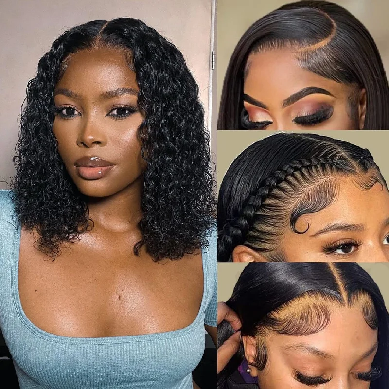 Bob wig for daily wear with a low - maintenance designLumiere A1 Customized Natural Black Water Bob 4x4 Lace Wigs For Women Black