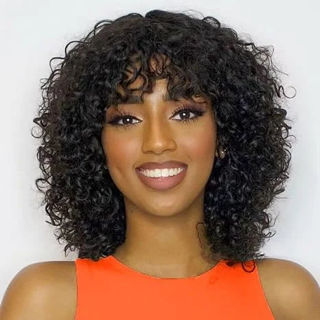 Bob wig for daily wear with a low - maintenance designLumiere A1 Customized Curly Short Bob Human Hair Wigs with Bangs None Lace Front Human Hair Wigs for Black Women 14 inch HDZ-32