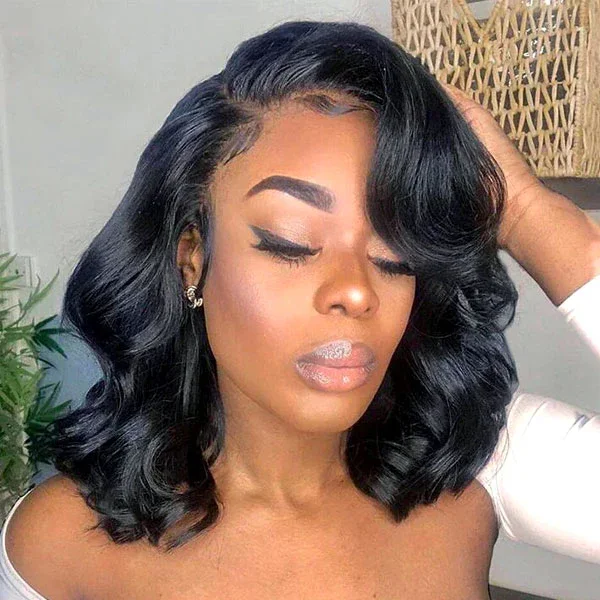 Bob wig with a balayage effect for a natural - looking color transitionLoose Wave Lace Front Short Bob Wigs Pre-Plucked Natural Color