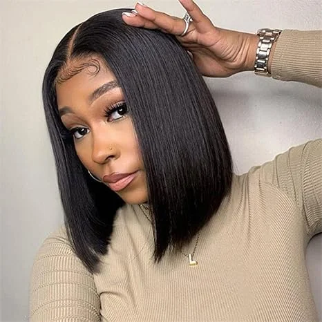 Lumiere Natural Black Blunt Cut 2x6 Lace Closure Wig HD Bob Wig Human Hair Straight Wigs for Women