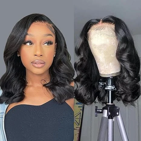 Synthetic bob wig with a natural - looking textureLuniere A1 Customized 13x4 Body Bob HD Lace Front Short Bob Wigs for Black Women Human Hair Natural Black Color 14 Inch