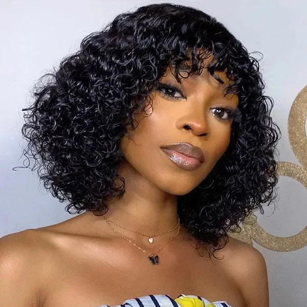 Bob wig for daily wear with a low - maintenance designMslynn Glueless Wig Super Easy Curly Wig With Bangs Top Lace Wig