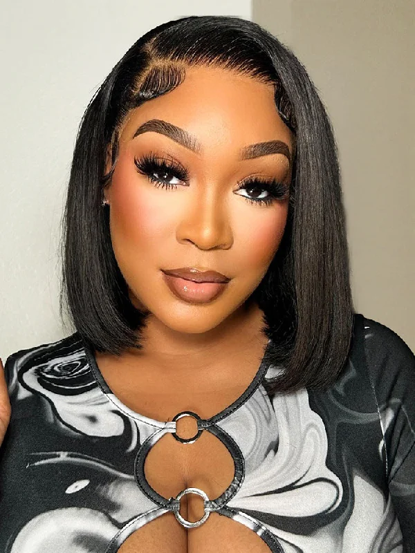 Bob wig for daily wear with a low - maintenance designCurlyMe Blunt Cut 13x4 Lace Bob Wigs Short Straight Human Hair Summer Style