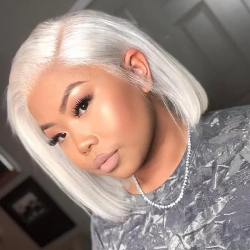 Peruvian Hair iced blonde Color Straight Lace Front Bob Wig