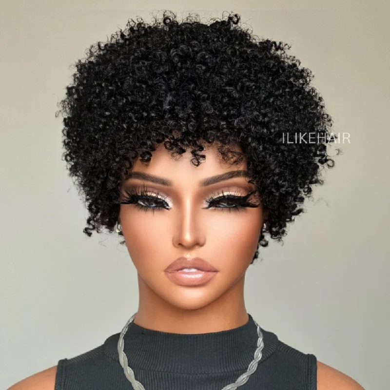 Put On & Go Natural Black Afro Pixie Curly Wig With Bangs