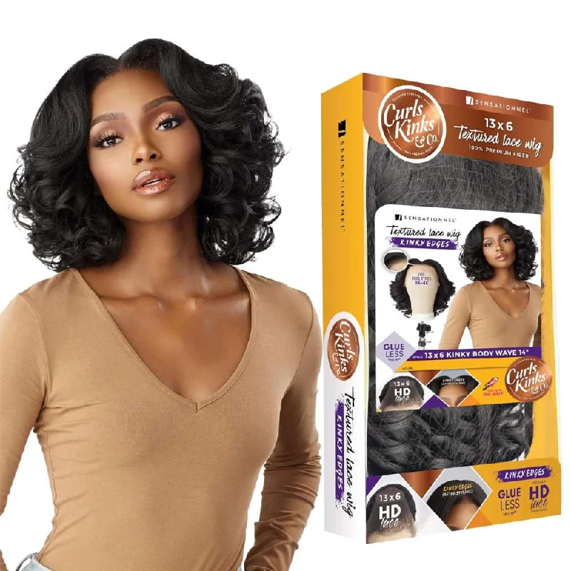 Bob wig with a monofilament cap for a breathable feelSensationnel Kinky Edges 13x6 HD Lace Wig - Kinky Body Wave 14"