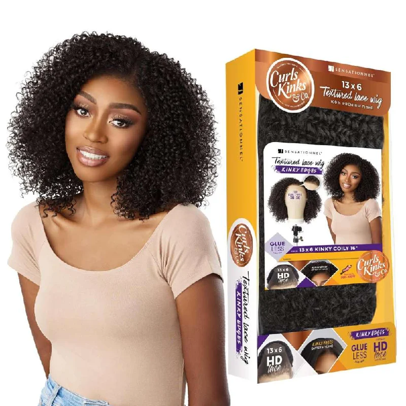 Bob wig with side - swept bangs for a sophisticated lookSensationnel Kinky Edges 13x6 HD Lace Wig - Kinky Coily 16"