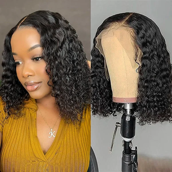 Bob wig made from high - quality synthetic fibersShort Bob Wigs Glueless Deep Wave 13x4 HD Lace Frontal Human Hair Wig 5x5 HD Lace Closure Wig Pre Plucked