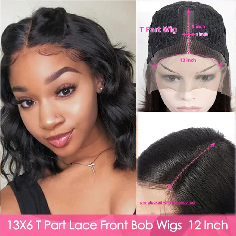 Bob wig with a balayage effect for a natural - looking color transitionLumiere Body Wave Short Bob T-Part Lace Front Human Hair Wigs