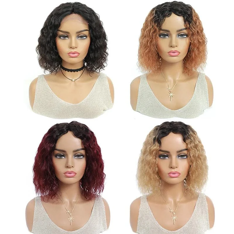 Heat - resistant bob wig for styling versatilityWater Wave Short Bob Brazilian Middle Part Full Machine Made None Lace Wigs For Black Women