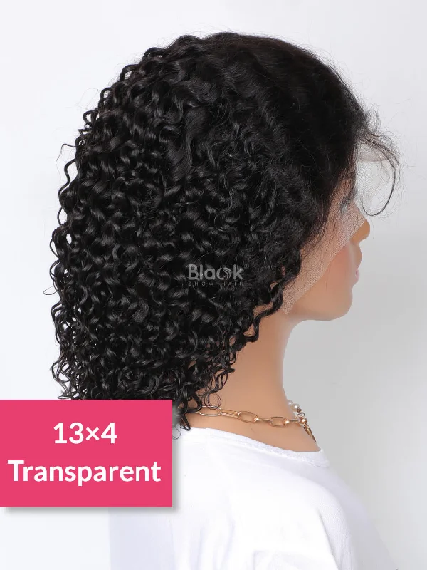 Short Curly Bob Wig 13x4 Transparent Lace Frontal Wig Human Hair