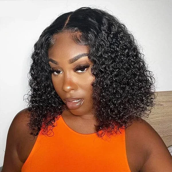 Bob wig with a pre - plucked hairline for a more natural lookBob Wigs 4x4 Lace Closure Human Hair Wigs Short Bob Wigs Bouncy Curly Hair