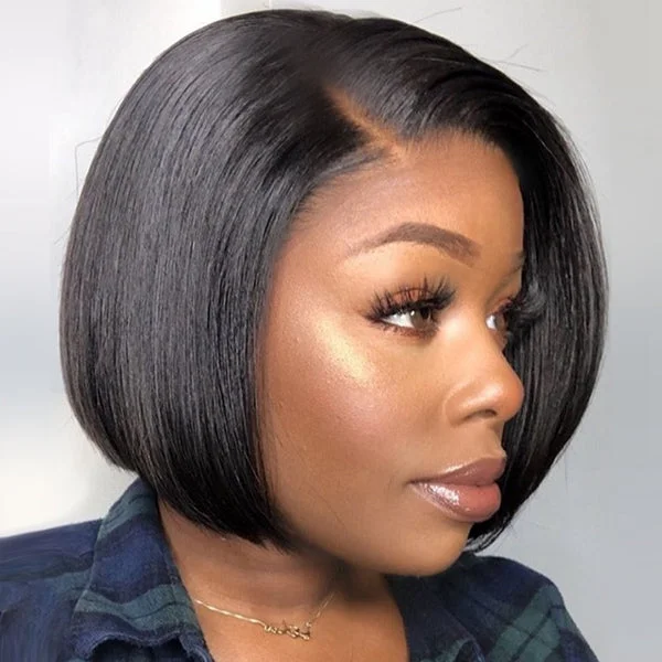 Bob wig with a blunt cut for a modern and edgy styleShort Human Hair Lace Front Bob Wigs 13x2 Straight Lace Front Wigs