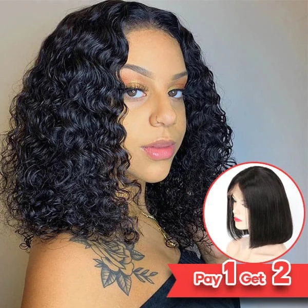 Bob wig with a pre - plucked hairline for a more natural lookMslynn Short Bob Wig Curly Bob Plus Straight Bob Wig Pay 1 Get 2 Lace Closure Wigs