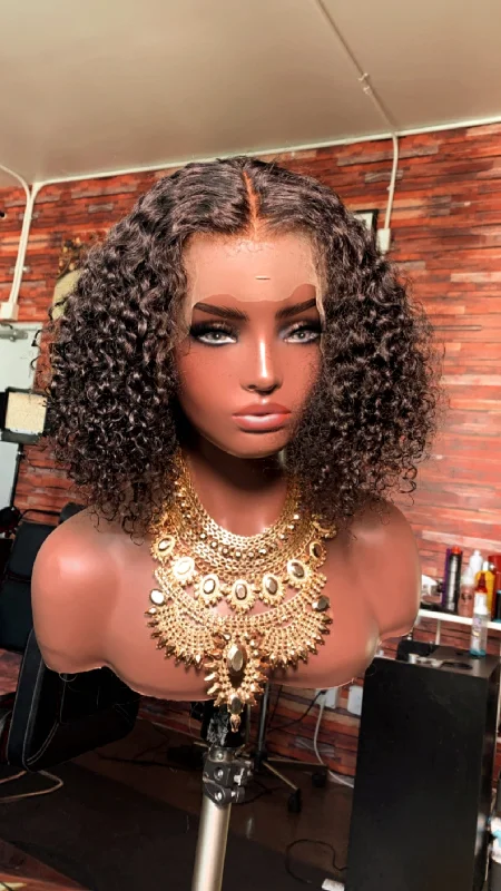 Cambodian Tight Curly Frontal Bob Wig