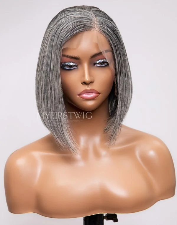 Touchedbyaye - Malaysian Salt And Pepper Grey Bob Lace Front Wig - TBA020