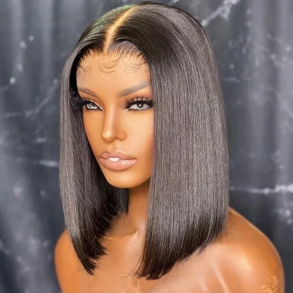 Layered bob wig to add volume and dimensionUndetectable Invisible Glueless Bob Wigs 13x4 Straight Lace Front Human Hair Bob Wigs