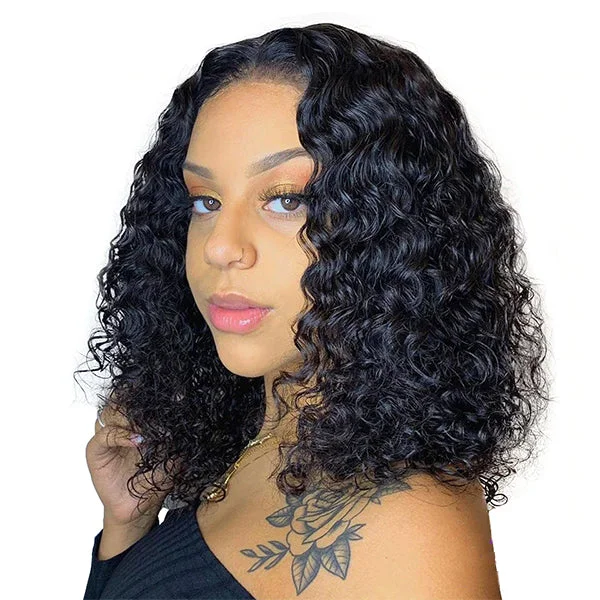 Bob wig with a pre - plucked hairline for a more natural lookWater Wave Bob For Black Women Full Machine Made Wig 100% Human Hair