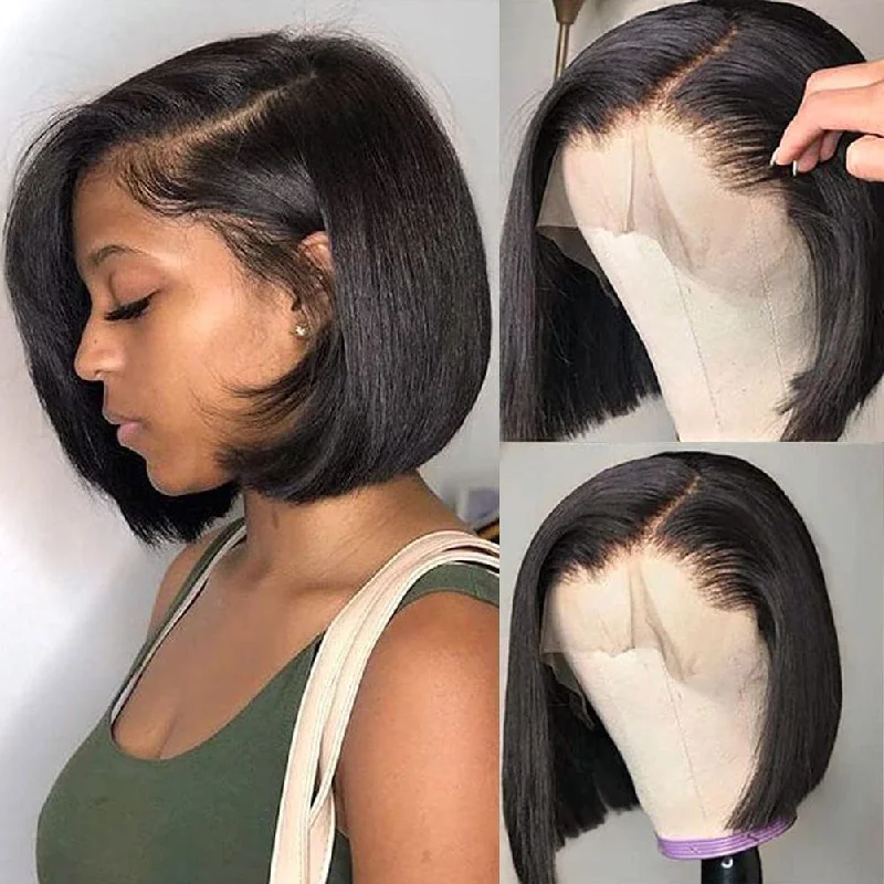 Adjustable - cap bob wig for a comfortable fitStraight 13x4 HD Lace Bob Wig 180% Density Short Bob Human Hair Wigs