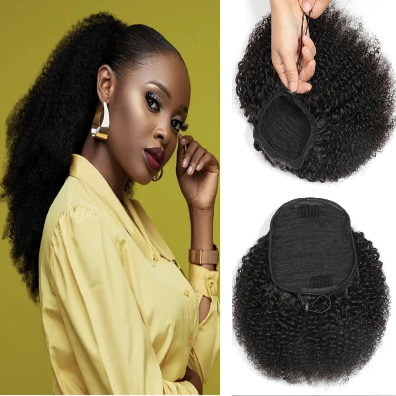 Ponytails made from recycled materials for an eco - friendly optionafro kinky ponytail human hair extension drawstring for Black Women