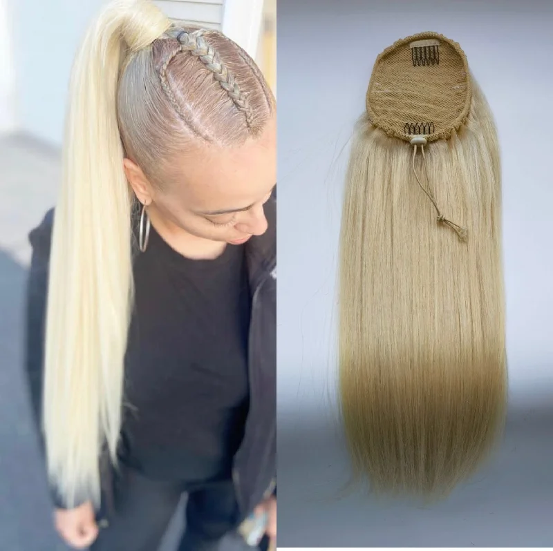 Human hair ponytails with a natural shine for a luxurious lookBlonde Human Hair Drawstring Ponytail Straight Hair for Black Women